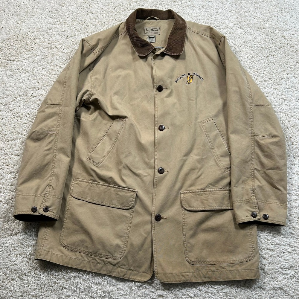 Vintage L.L. Bean Chore Coat XL Tan Khaki Corduroy Canvas Field Barn Jacket